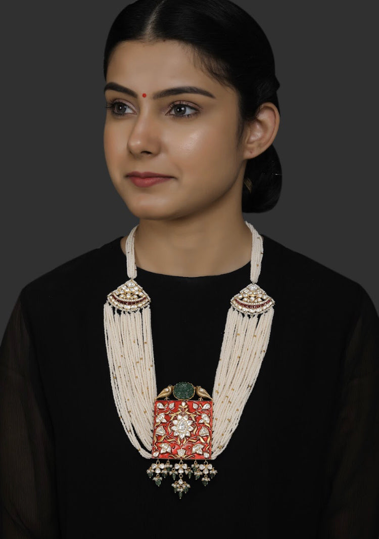 Silver Meenakari Thekda Necklace - Amrrutam