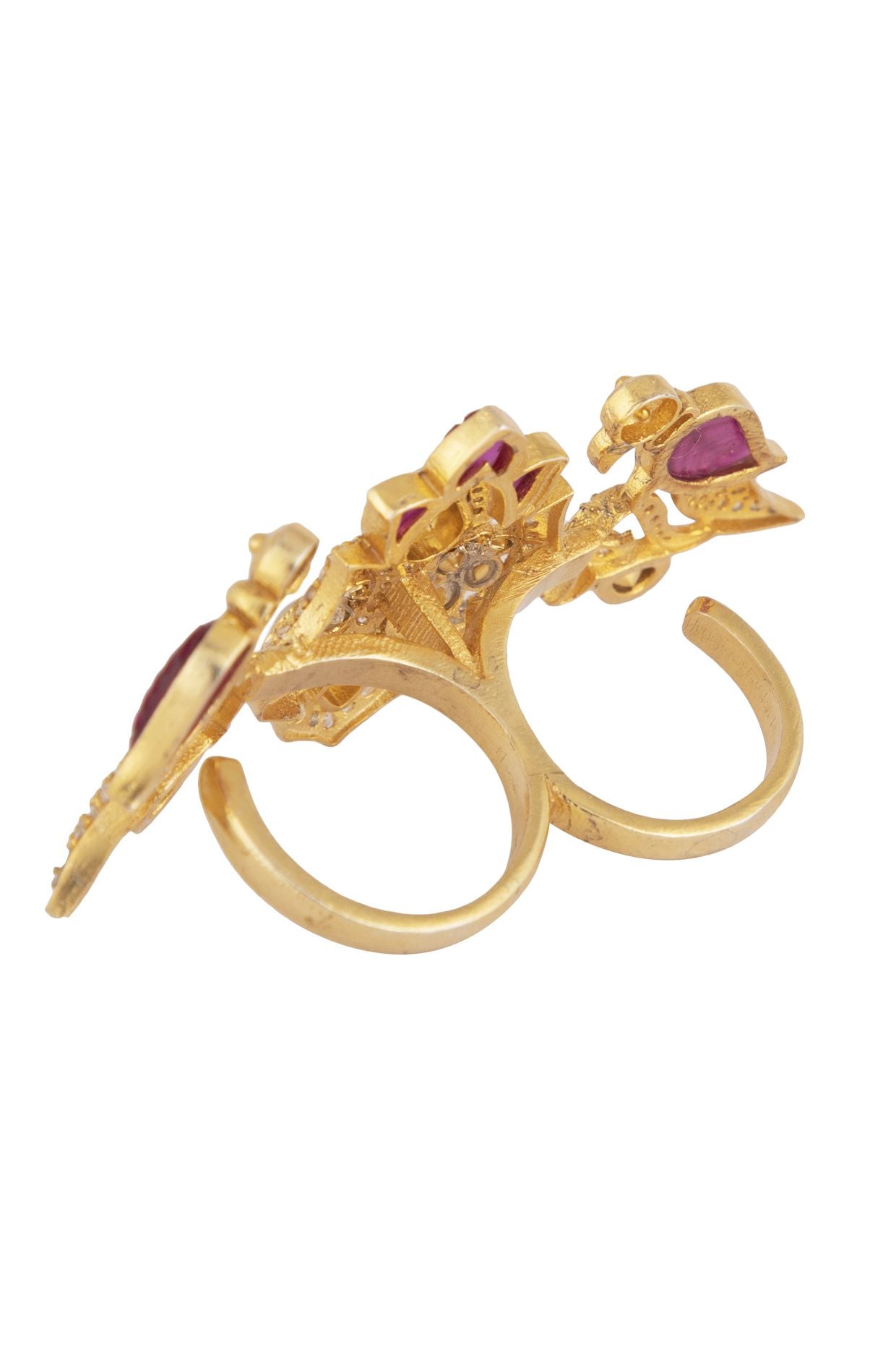 Gold Plated Silver Two Finger Ring - Amrrutam