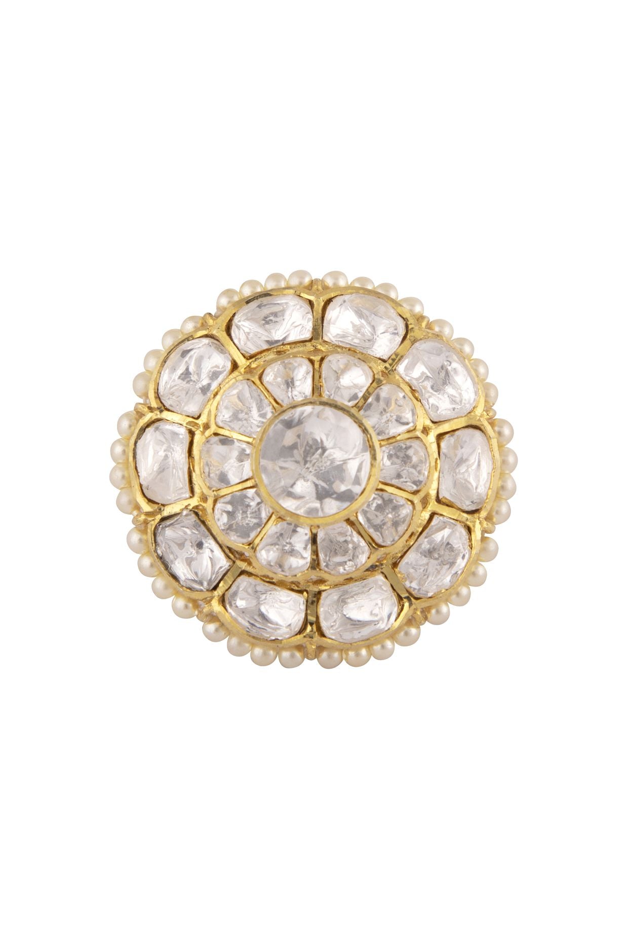Gold Plated Silver Polki Ring - Amrrutam