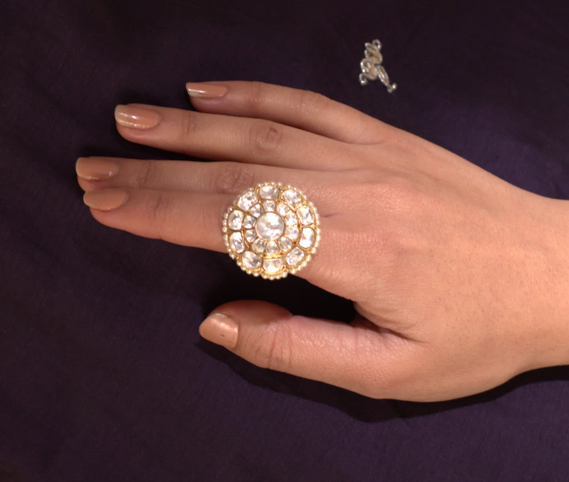 Gold Plated Silver Polki Ring - Amrrutam