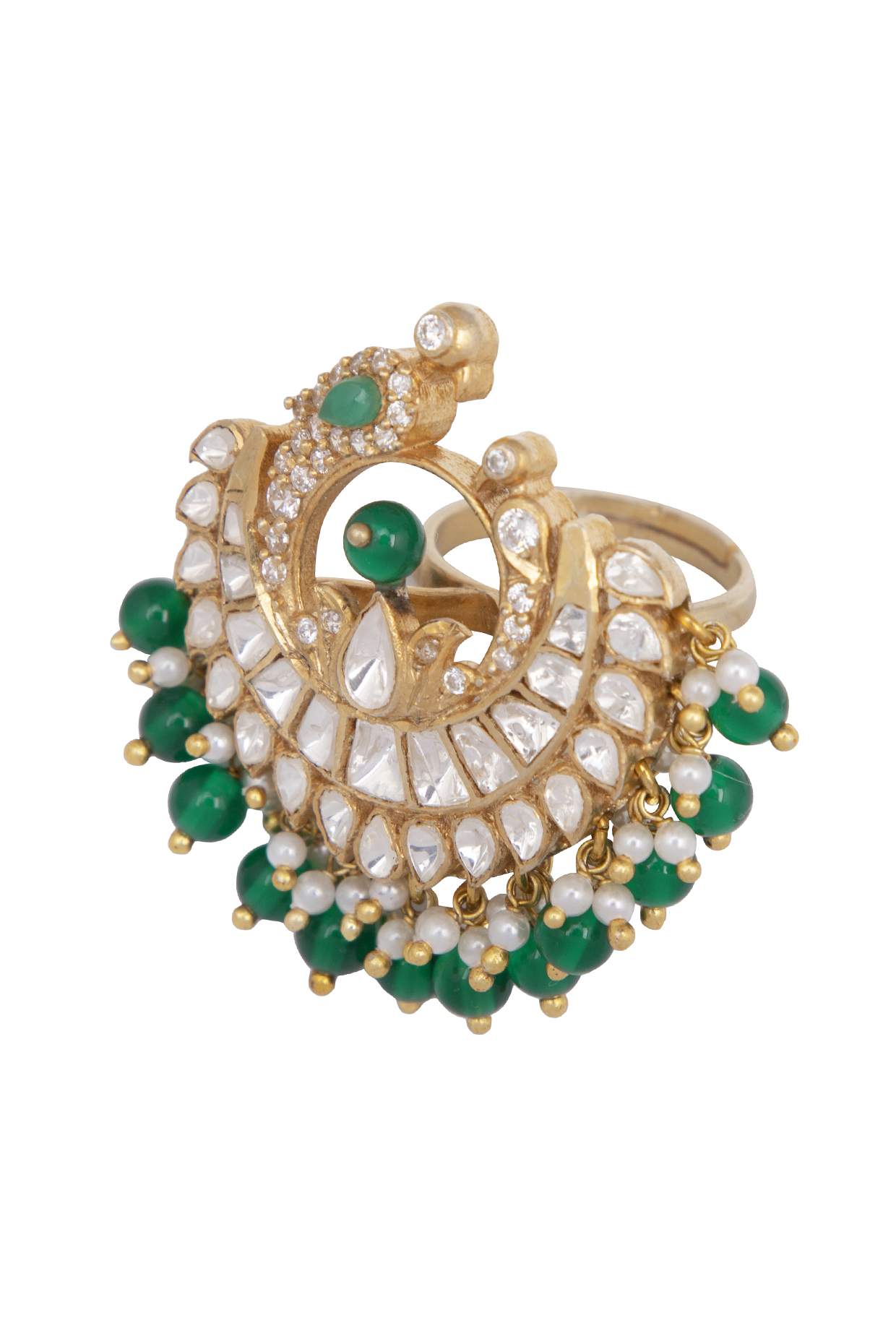 Gold Plated Silver Green Stone Ring - Amrrutam