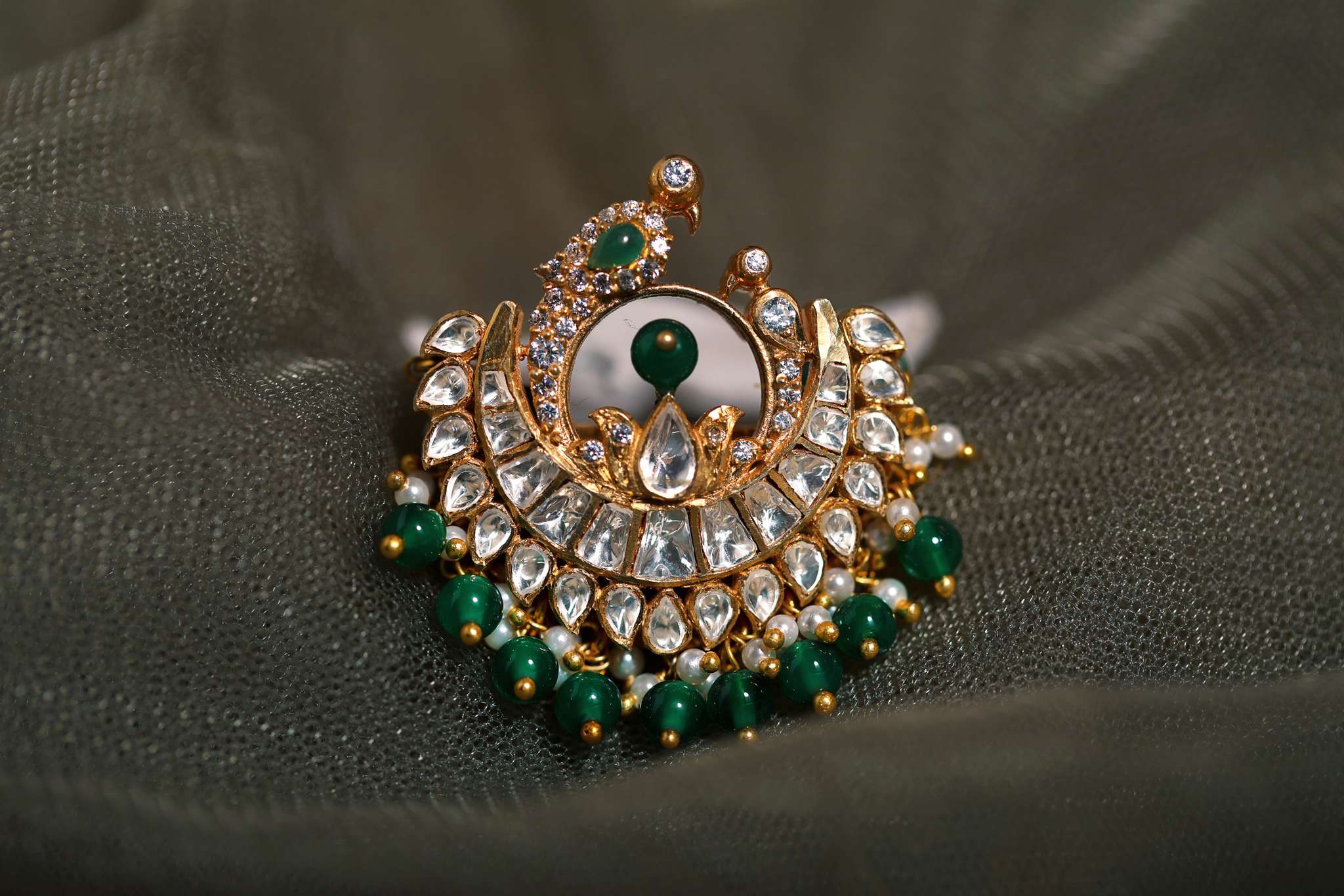Gold Plated Silver Green Stone Ring - Amrrutam