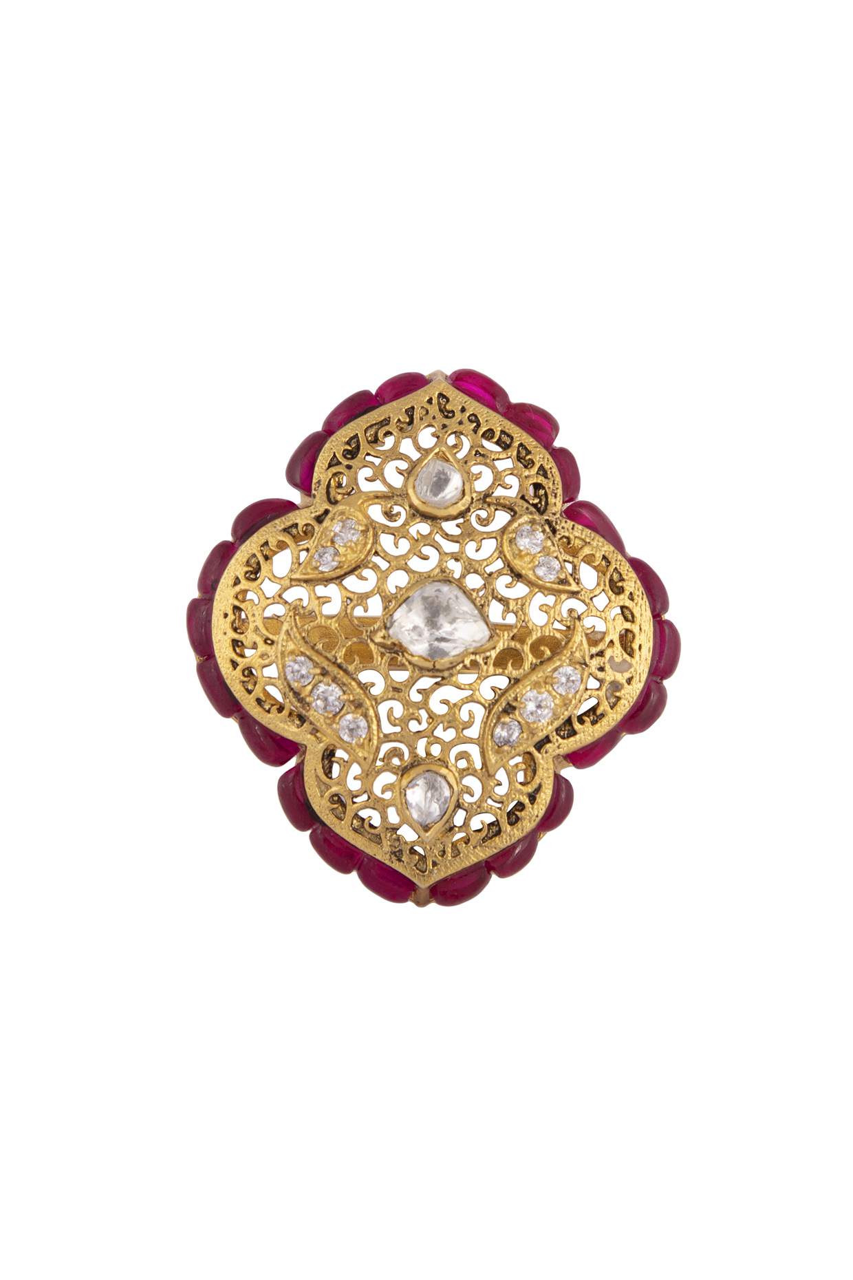 Gold Plated Silver Jaali Ring - Amrrutam