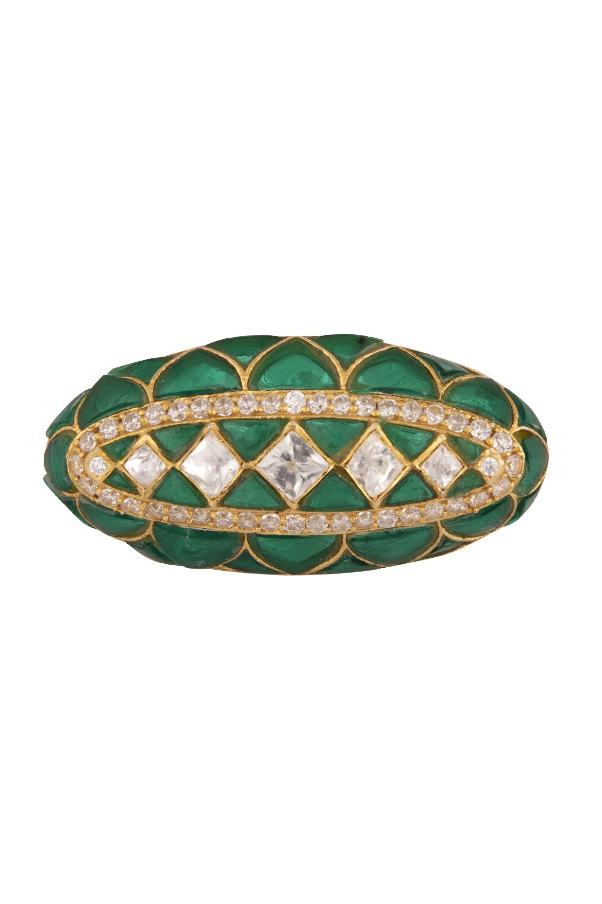 Gold Plated Green Two Finger Ring - Amrrutam