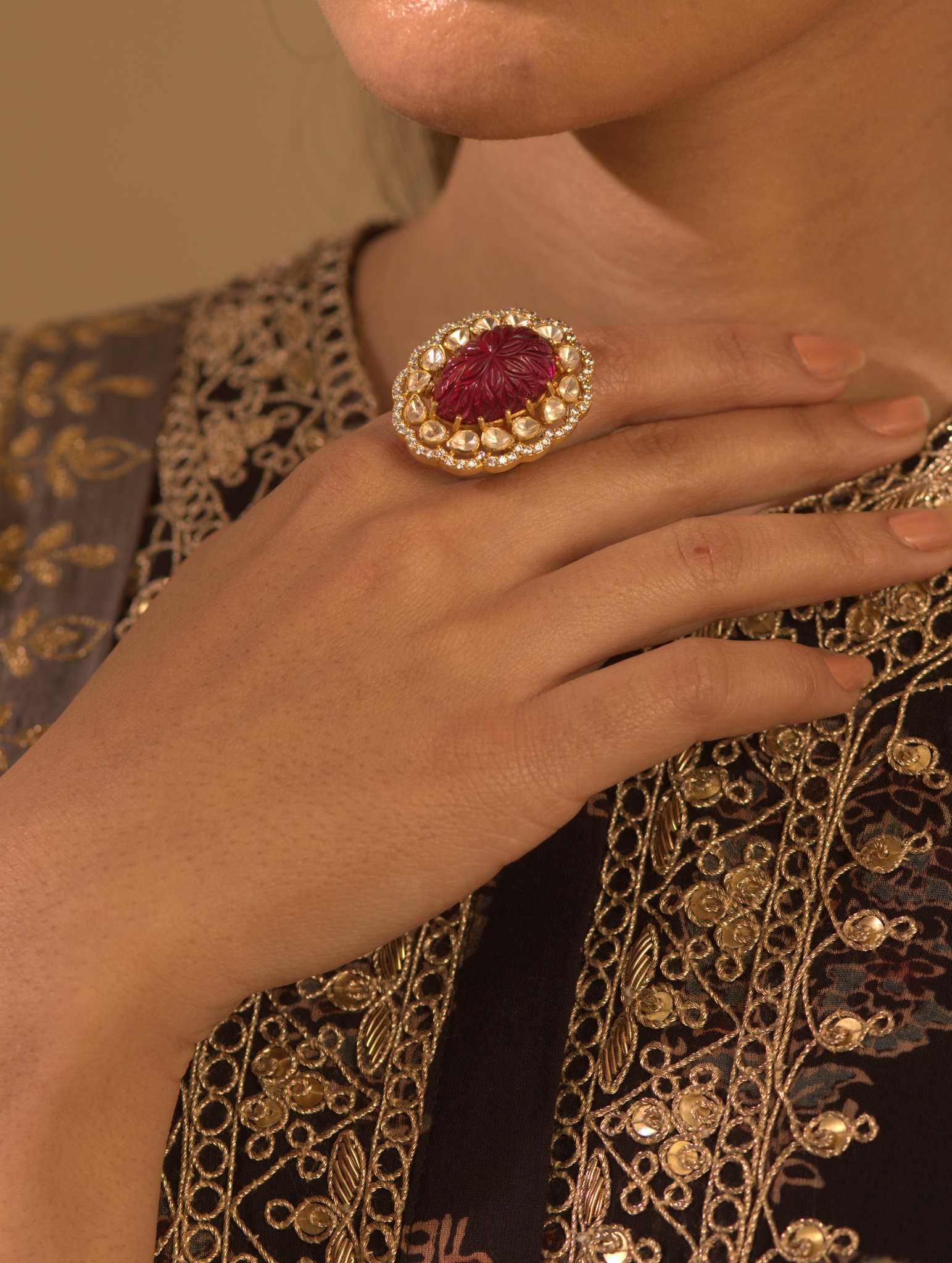 Gold Plated Silver Oval Ring - Amrrutam