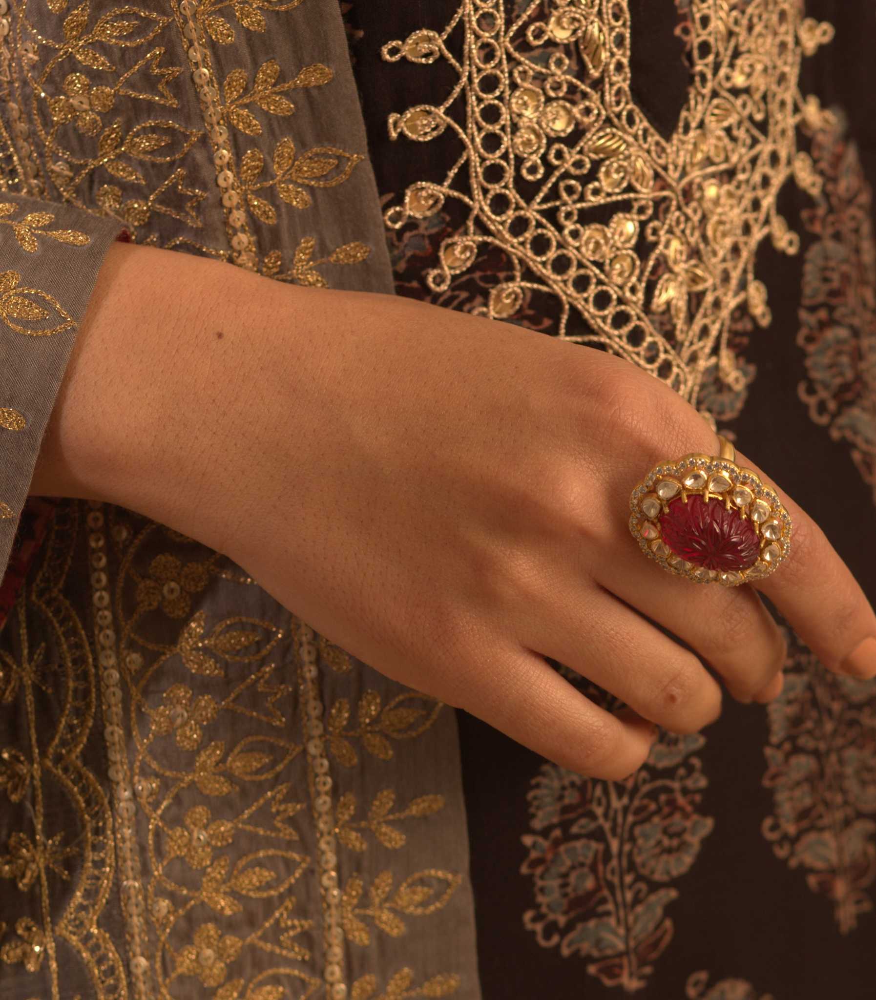 Gold Plated Silver Oval Ring - Amrrutam