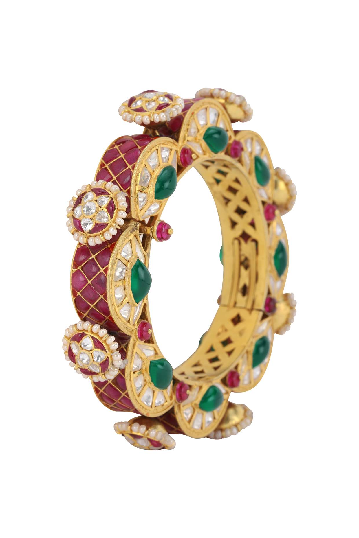 Gold Plated Silver Polki Openable Kada - Amrrutam