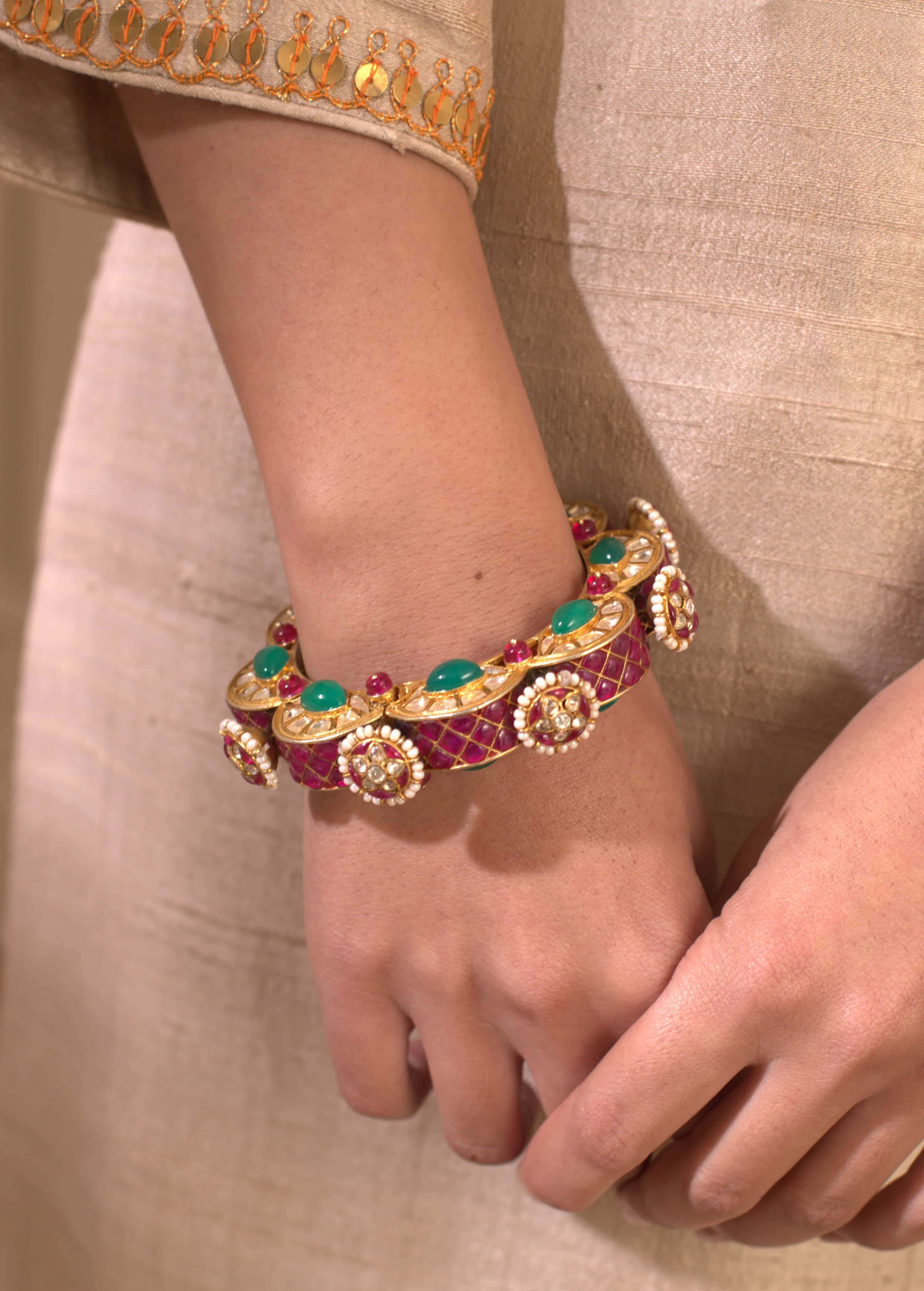 Gold Plated Silver Polki Openable Kada - Amrrutam