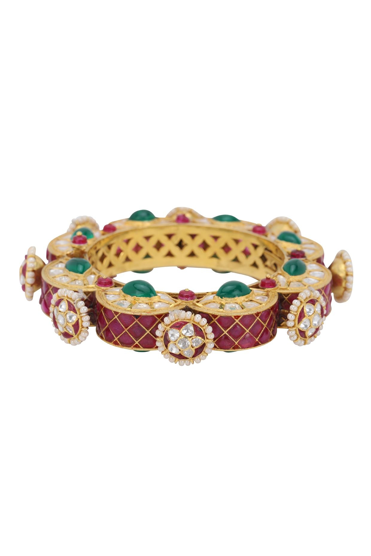 Gold Plated Silver Polki Openable Kada - Amrrutam