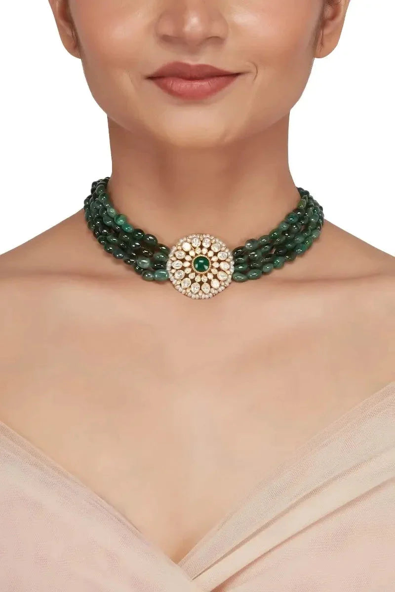 Sterling Silver Emerald Choker Necklace - Amrrutam