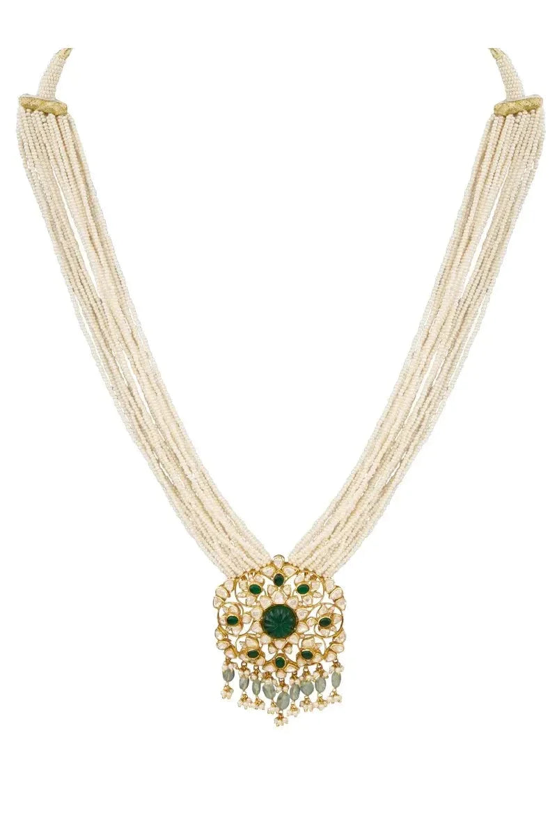 Sterling Silver Green Floral Necklace - Amrrutam