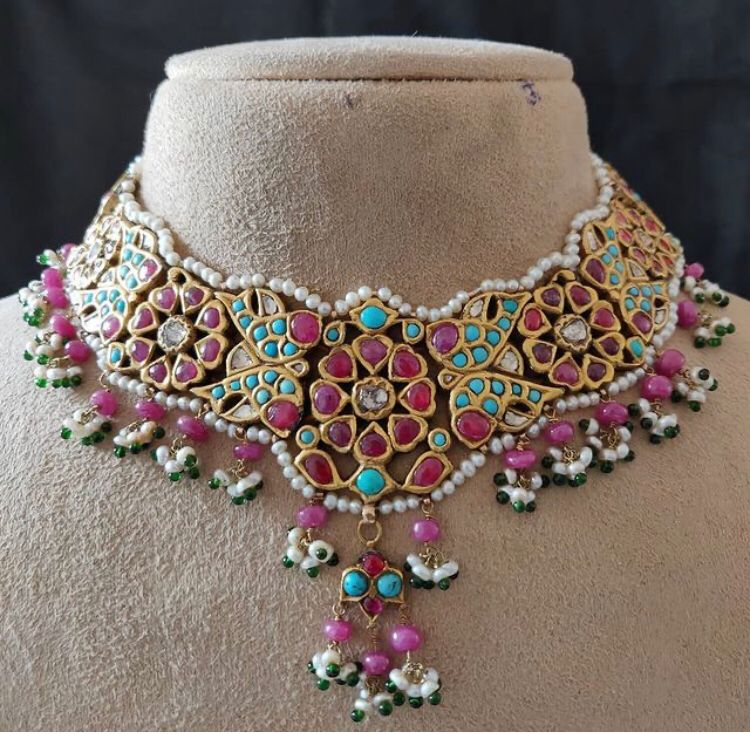 14K Gold Turquoise Ruby Necklace - Amrrutam