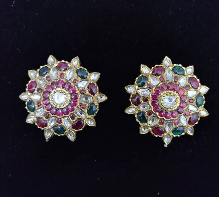14K Gold Ruby Emerald Stud Earrings - Amrrutam