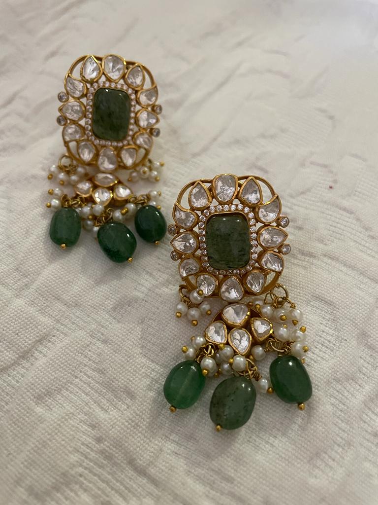 925 Silver Minoza Polki Necklace Set - Amrrutam