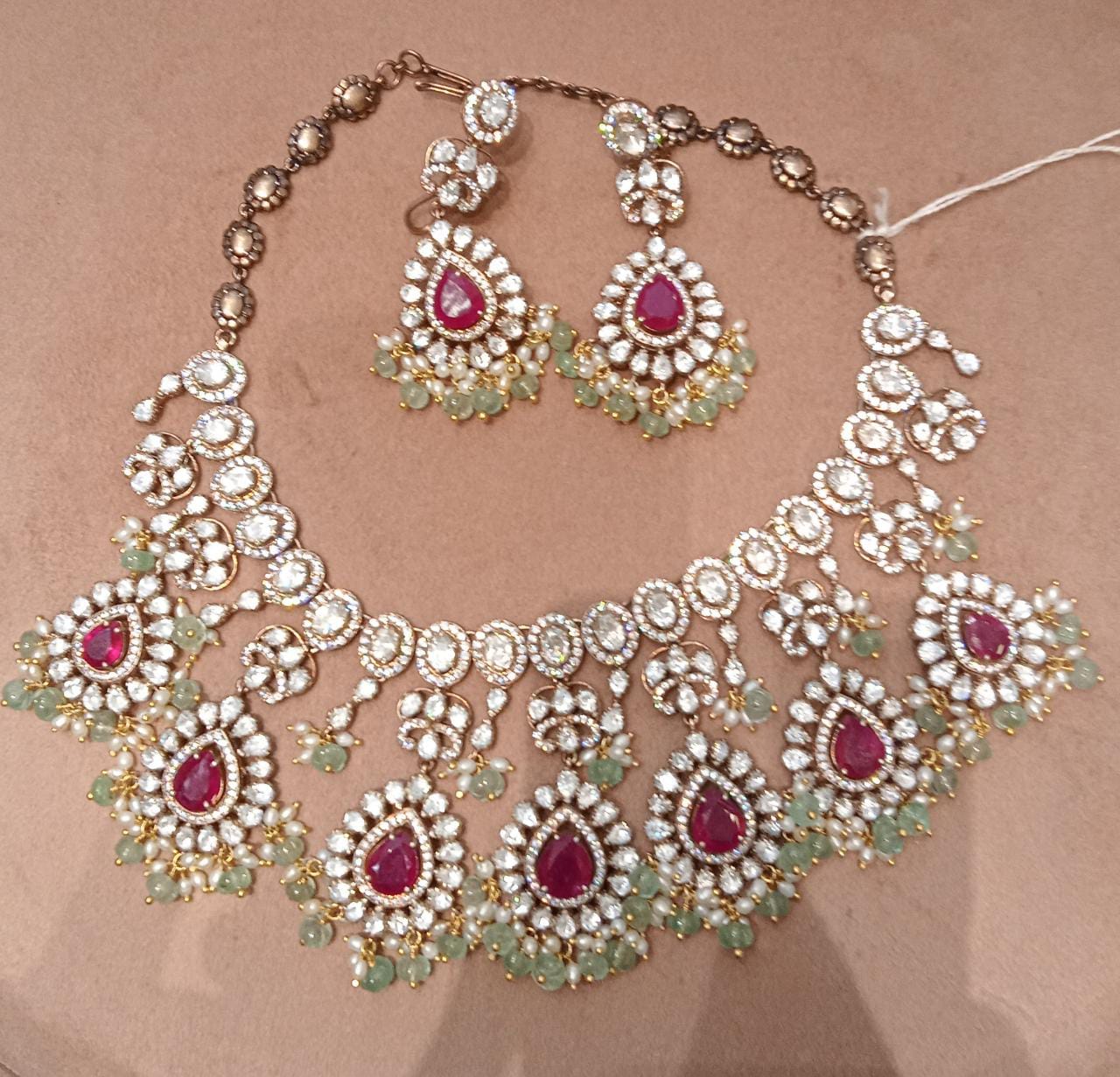 925 Silver Gurnar Surya Chandra Necklace Set - Amrrutam