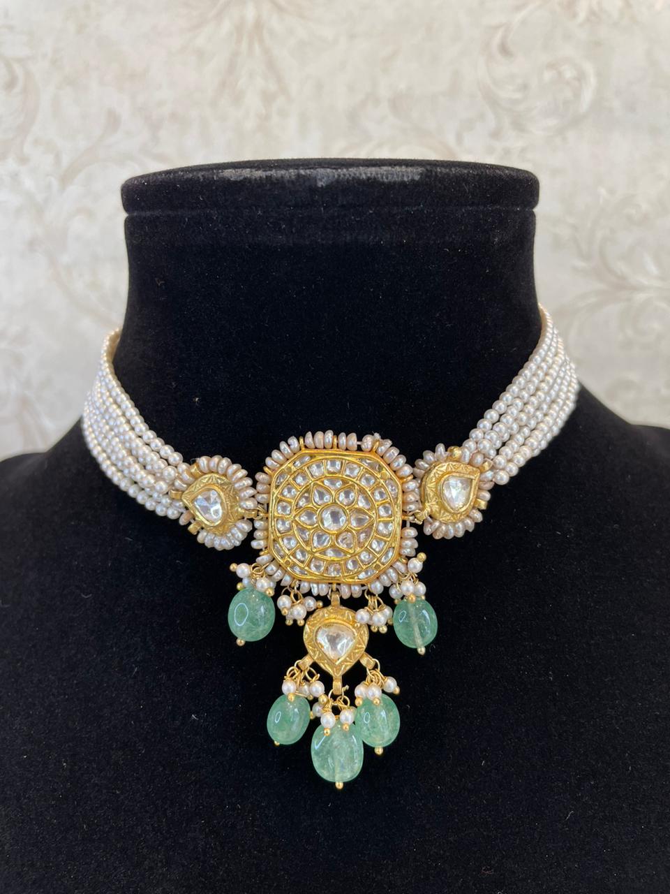 925 Silver Pushpali Kundan Choker Necklace - Amrrutam Jewellery