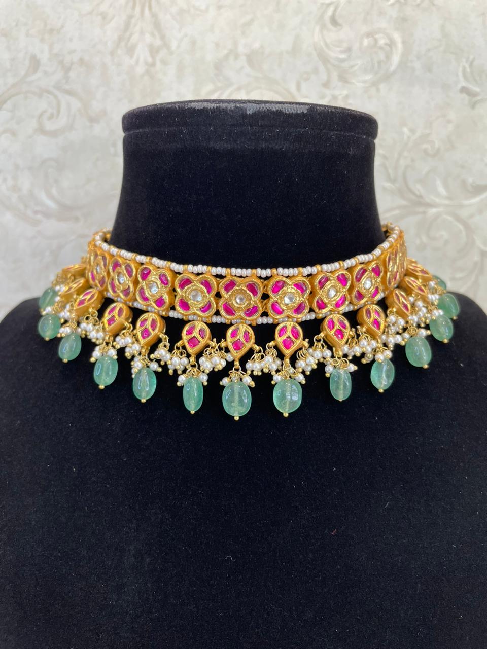 925 Silver Meraaki Kundan Choker Necklace Set - Amrrutam Jewellery