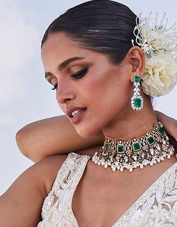 925 Silver Semelina Victorian Emerald Necklace - Amrrutam Jewellery