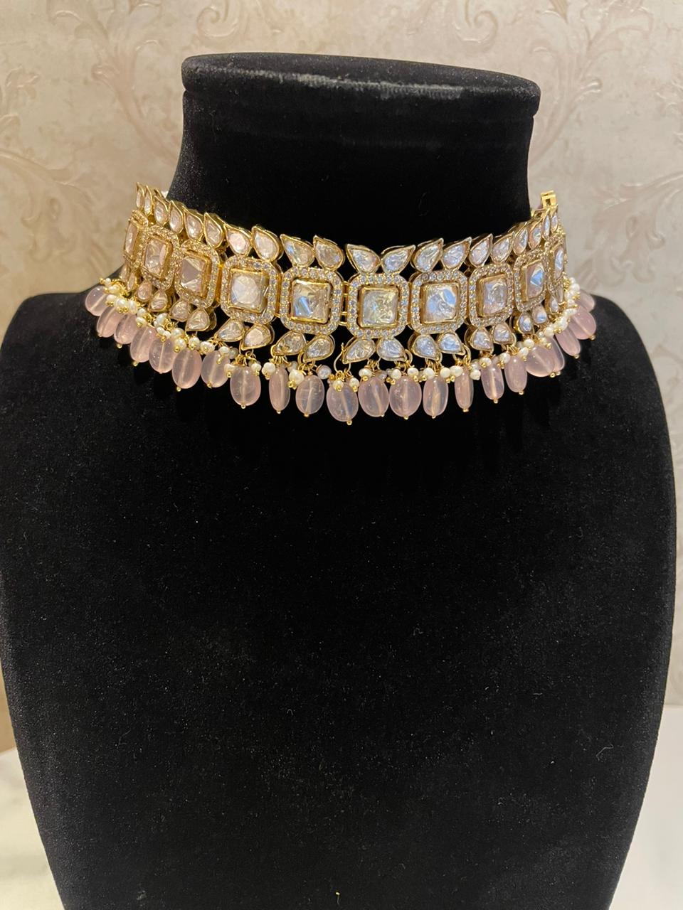 925 Silver Polki Necklace Set - Amrrutam Jewellery