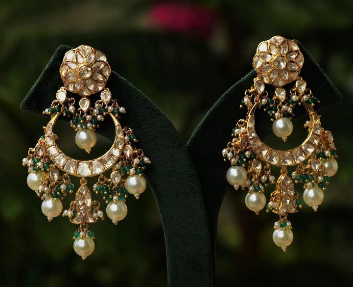 925 Silver Sharan Polki Chandbali Earrings - Amrrutam Jewellery