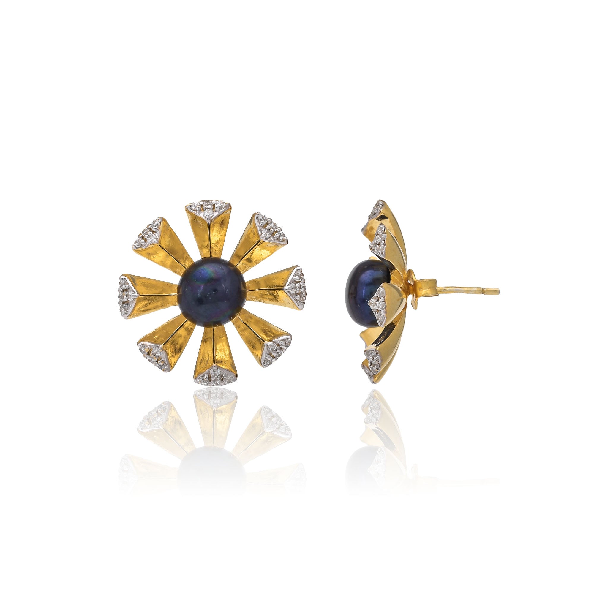 BLOOM BLACK PEARL EAR STUDS - Amrrutam