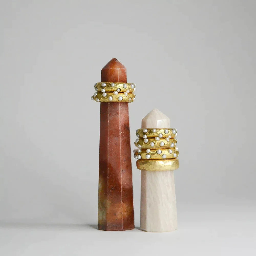 Beaten brass Gold & Pearl Ring - Amrrutam