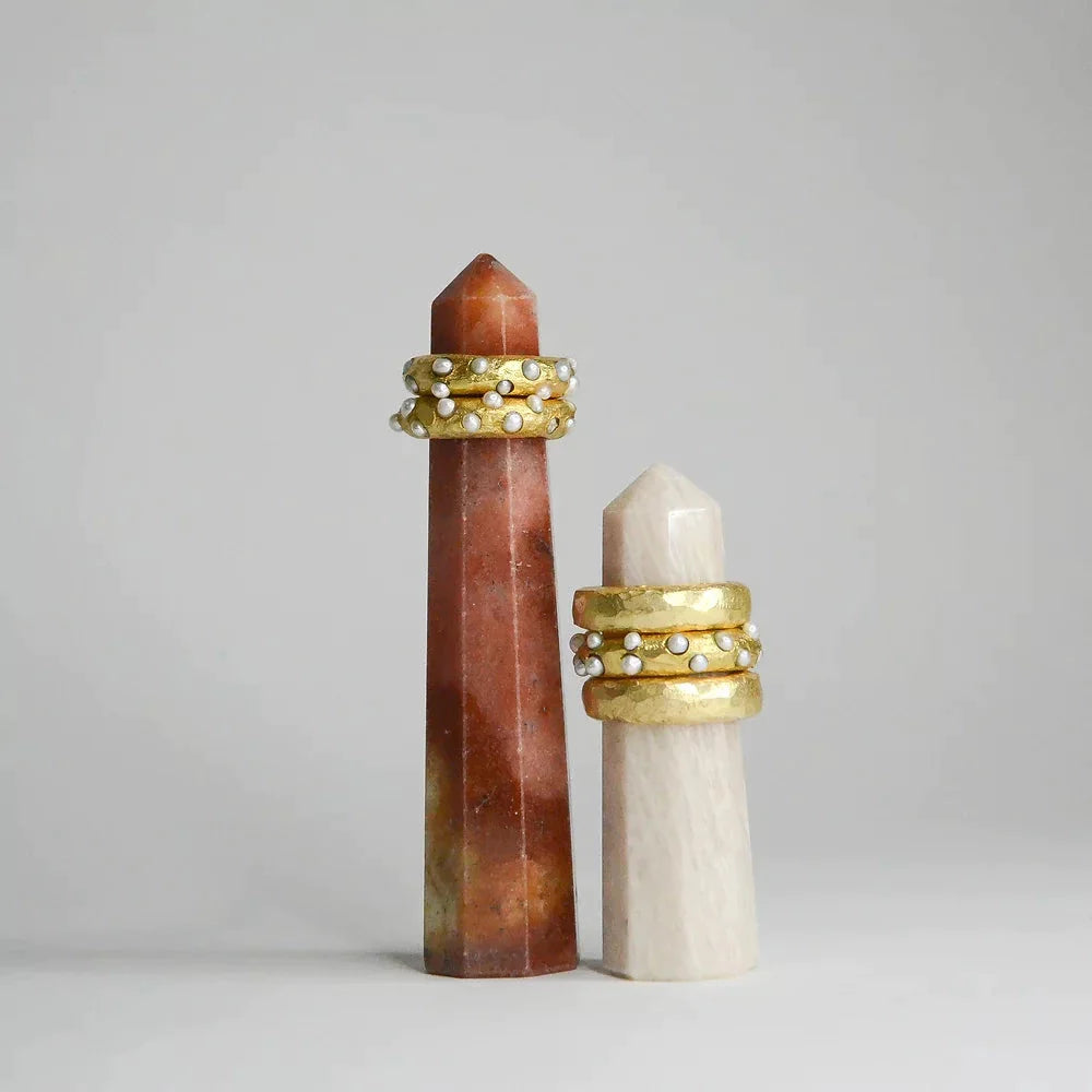 Beaten brass Gold & Pearl Ring - Amrrutam