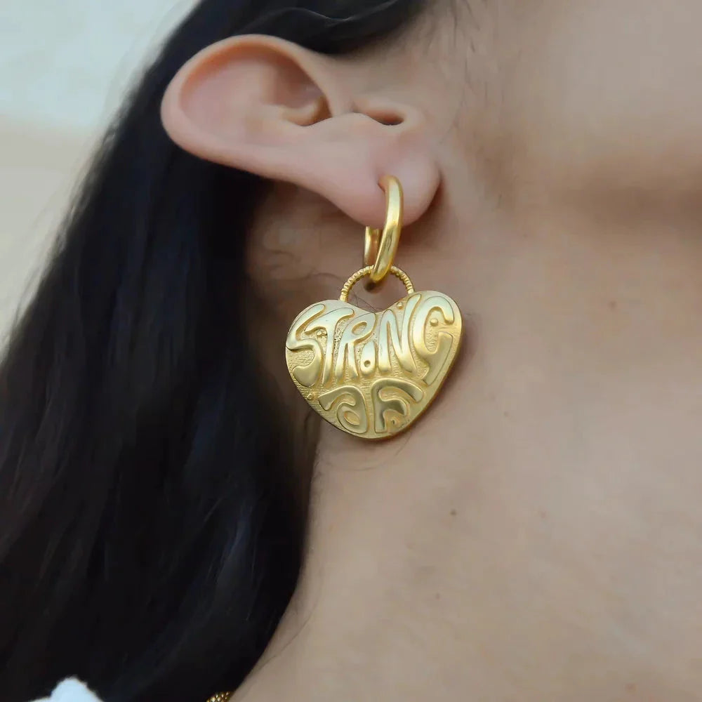 Strong Silver Heart Earrings - Amrrutam