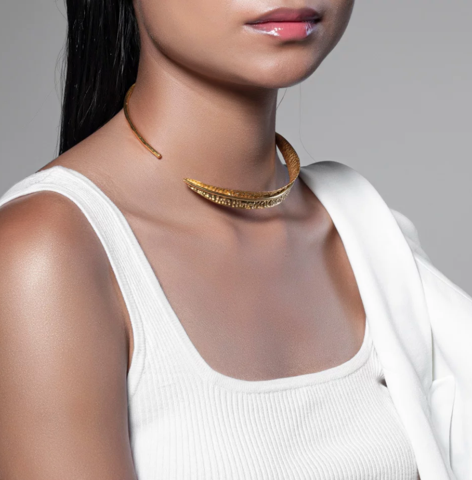 Golden Leaf Choker Necklace (Thin ) - Amrrutam