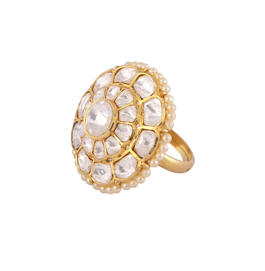 Gold Plated Silver Polki Ring - Amrrutam