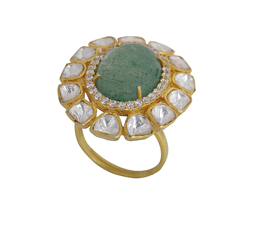 Polki 925 Silver Oval Ring - Amrrutam