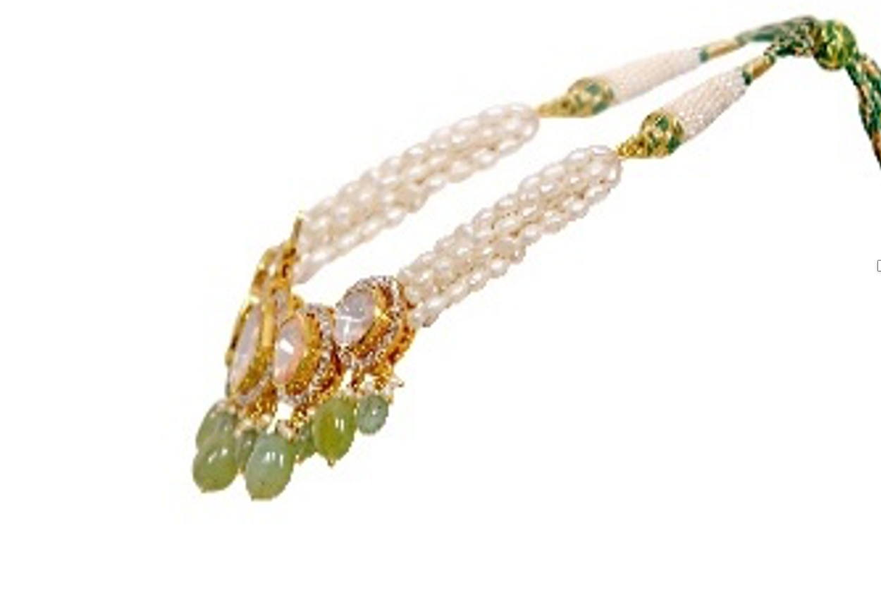 925 Moissanite Polki Choker With Green Beads - Amrrutam