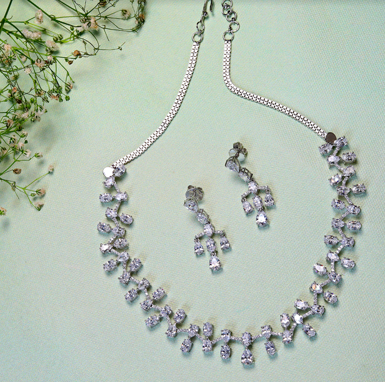 925 silver swarovski necklace set - Amrrutam