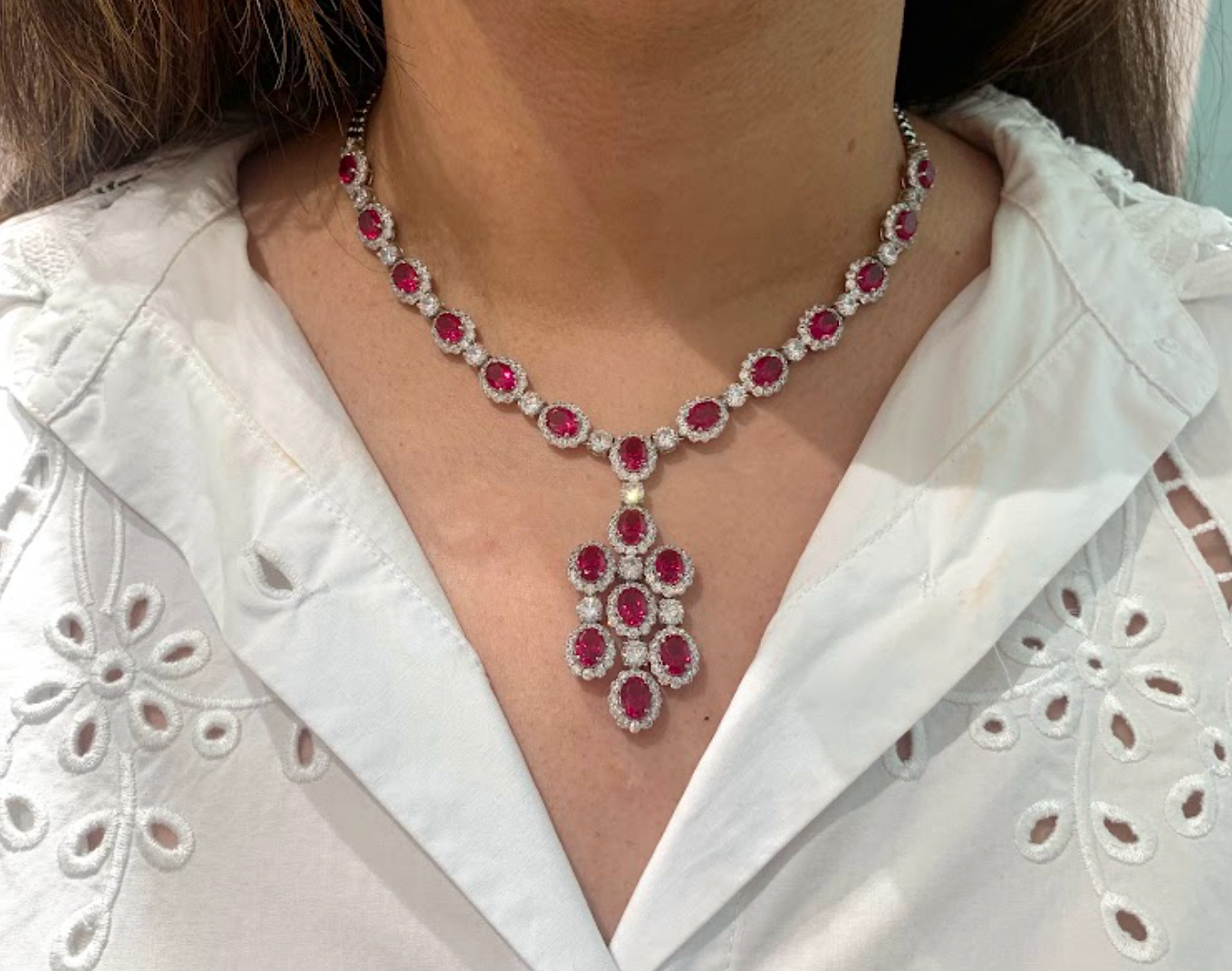 925 Silver Ruby Cocktail Necklace - Amrrutam