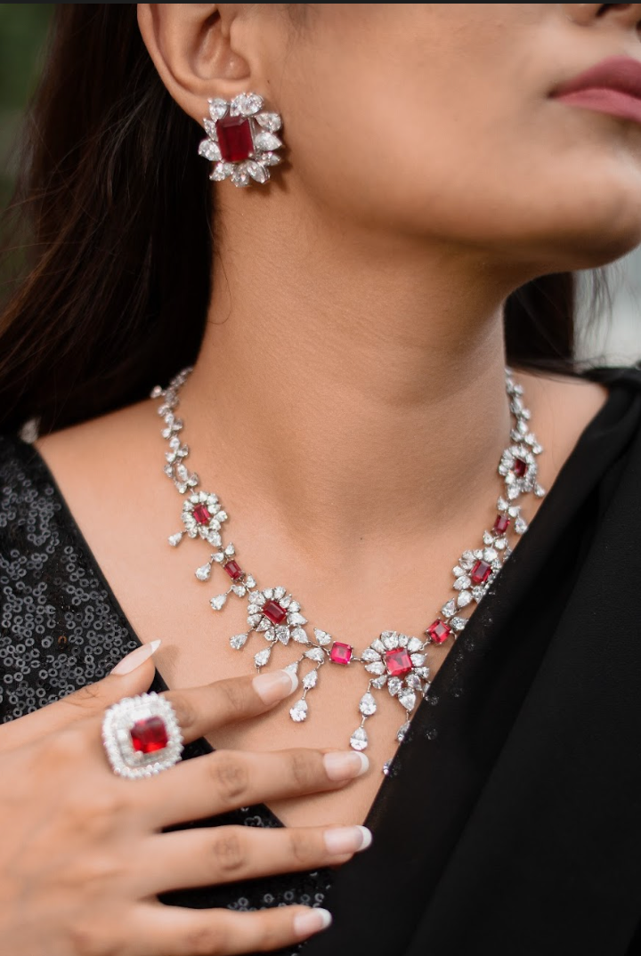 925 Silver Royal Ruby Necklace - Amrrutam
