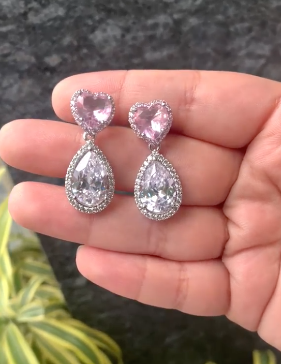 925 Silver Pink Heart Earrings - Amrrutam