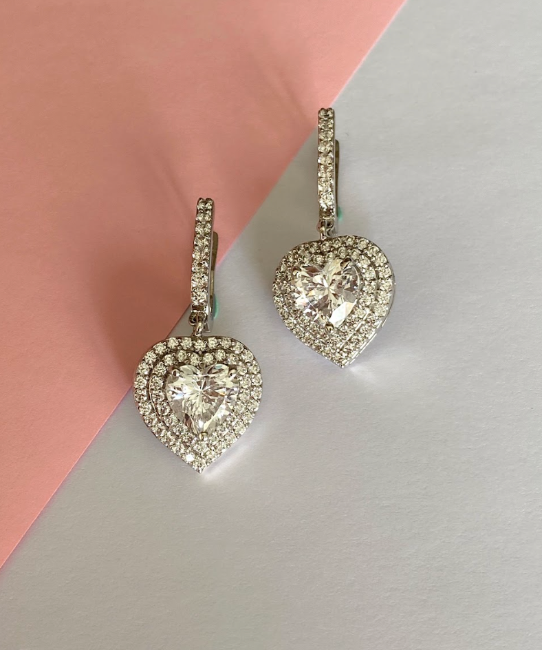 925 Silver Heart Drop Earrings - Amrrutam