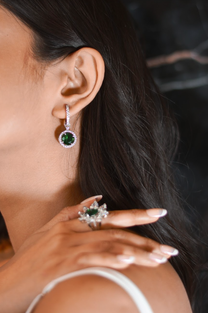 Copy of 925 Silver Emerald Drop Swarovski Earrings - Amrrutam