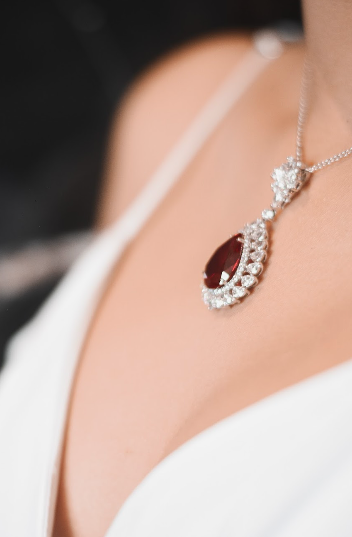 925 Silver Ruby Swarovski Necklace - Amrrutam