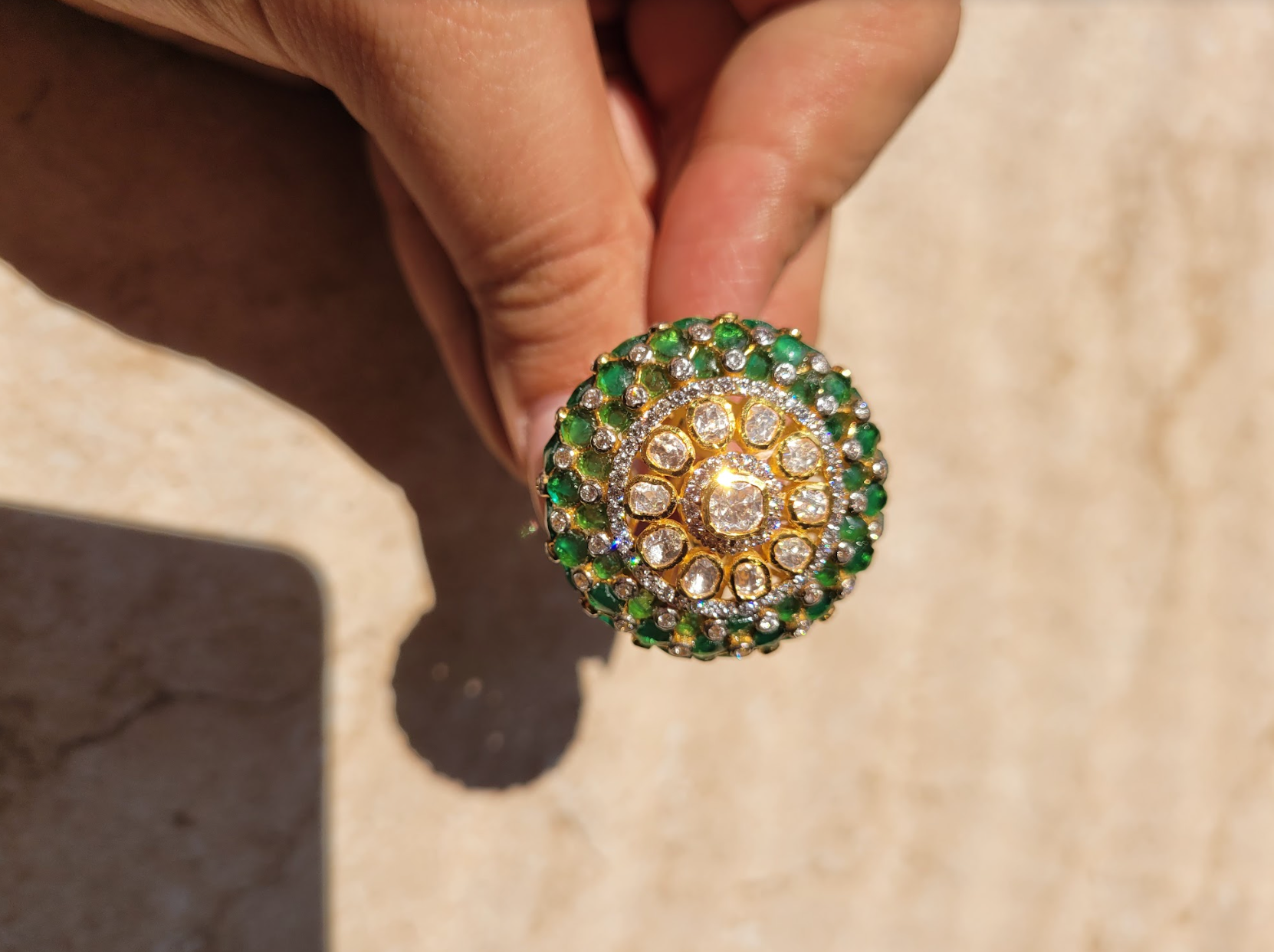 925 Silver Green Royal Begum Ring - Amrrutam
