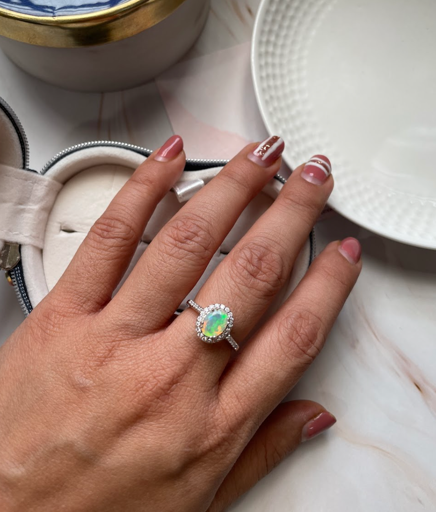 925 Silver Opal Cocktail Ring - Amrrutam