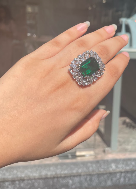 925 Silver Emerald Swarovski Ring - Amrrutam