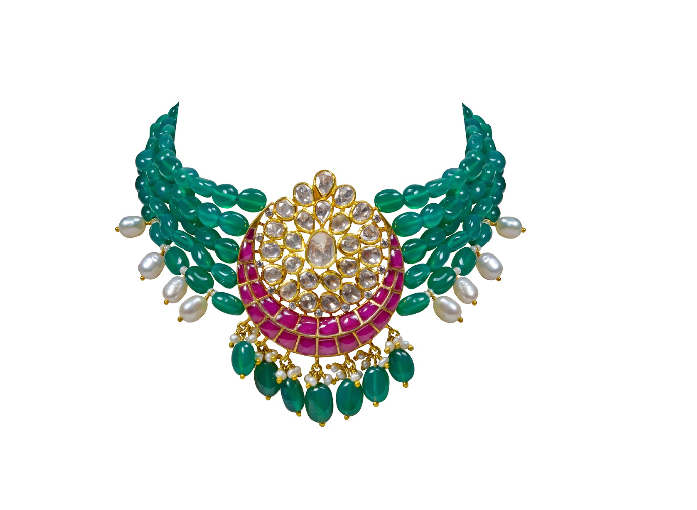 925 Silver Emerald Green Choker Necklace - Amrrutam