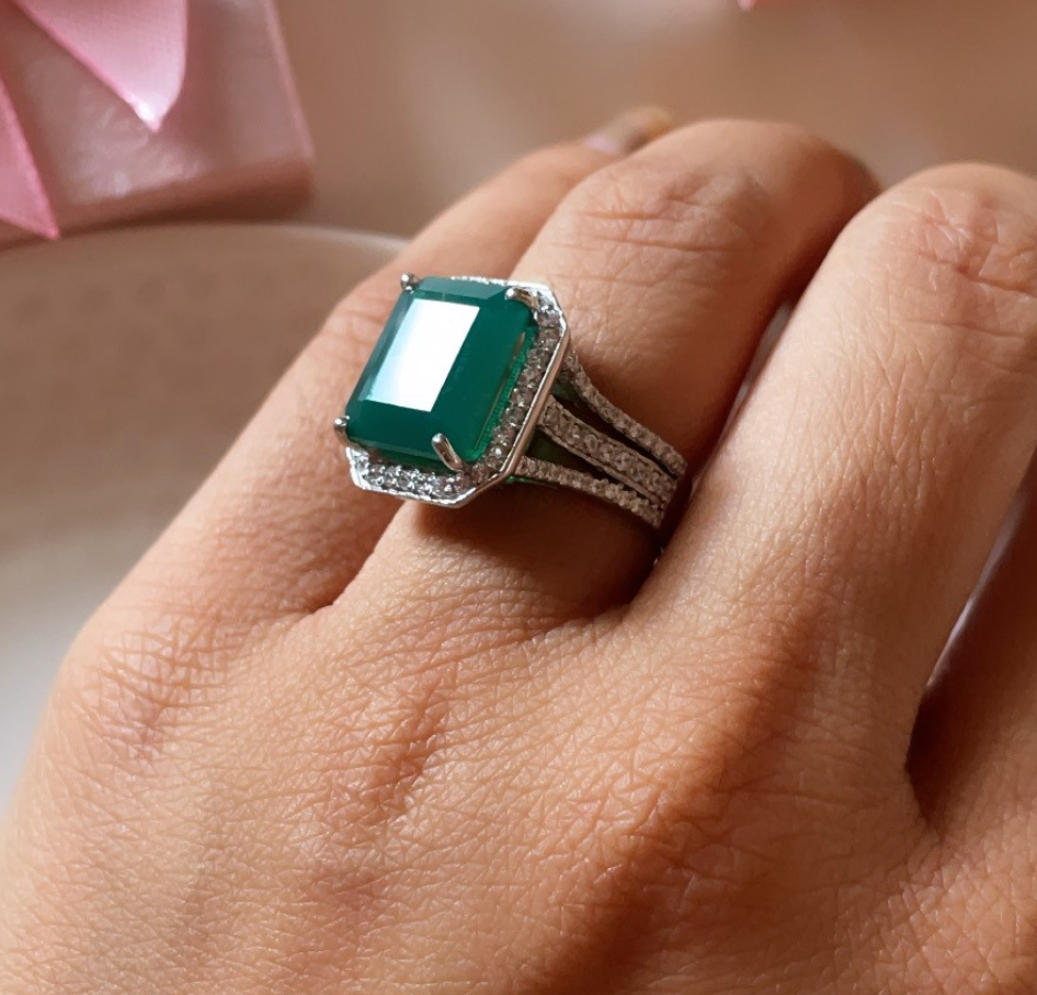 925 Silver Green Onyx Cocktail Ring - Amrrutam