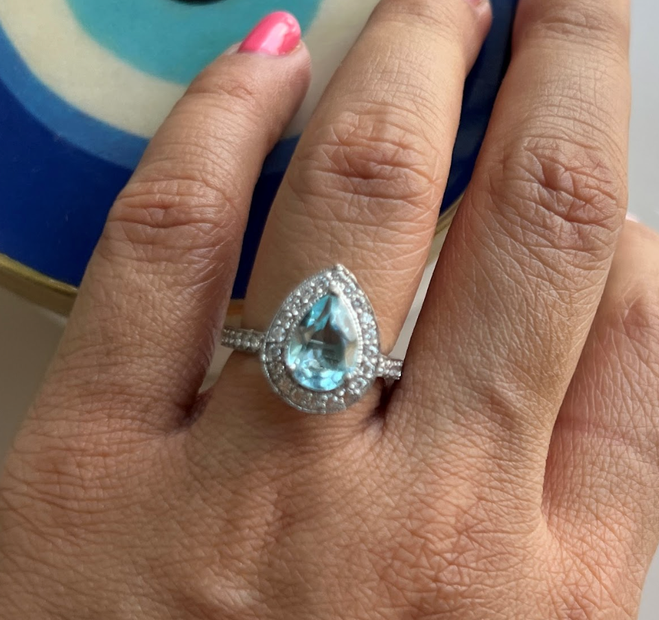 925 Silver Pear Blue Topaz Cocktail Ring - Amrrutam