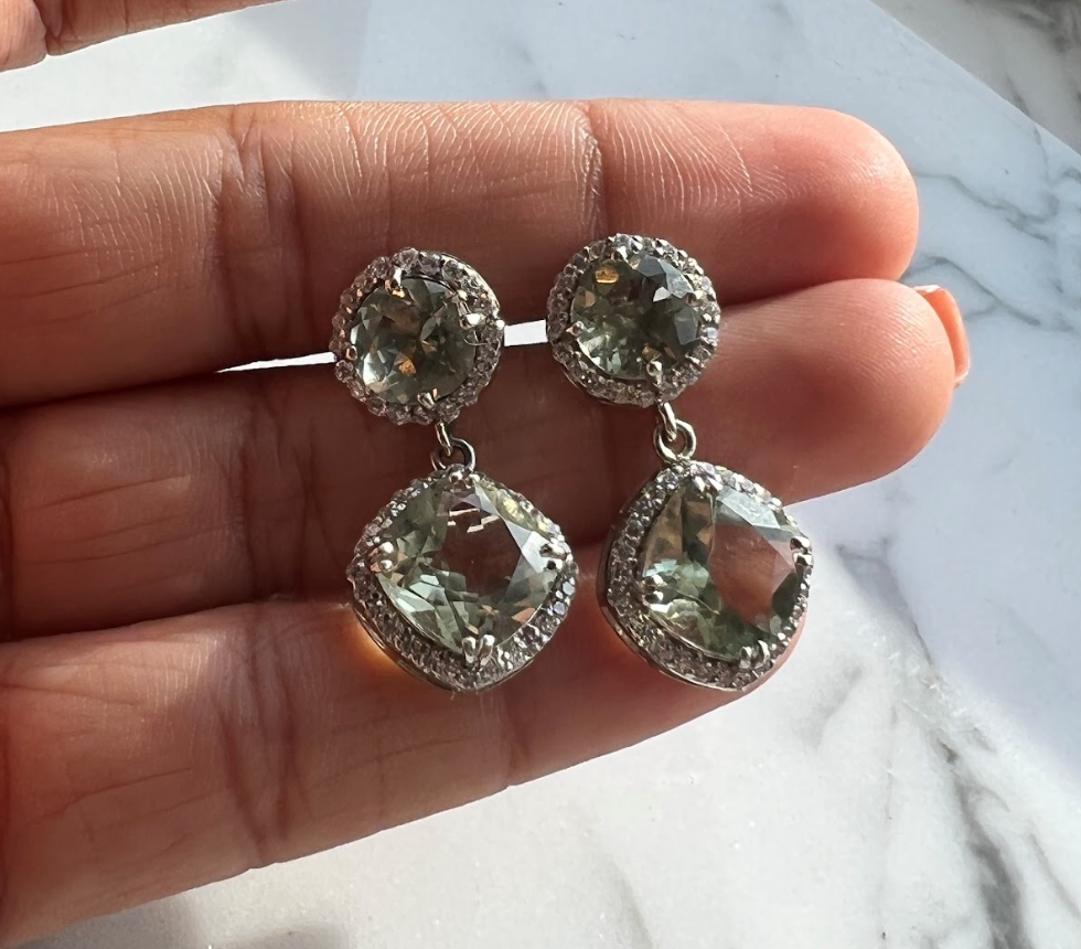 925 Silver Green Amethyst Drop Earrings - Amrrutam