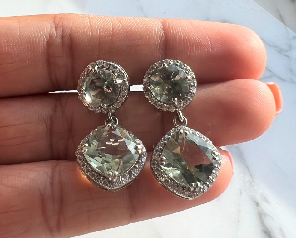 925 Silver Green Amethyst Drop Earrings - Amrrutam