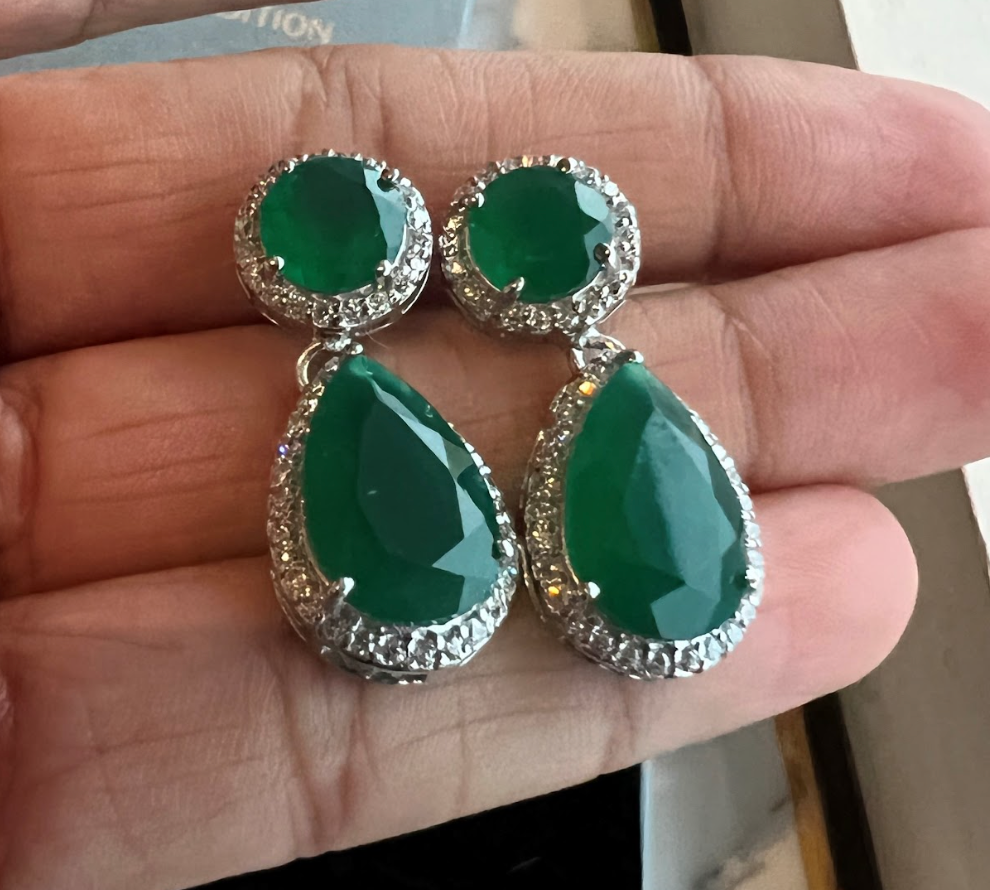 925 Silver Green Onyx Drop Earrings - Amrrutam