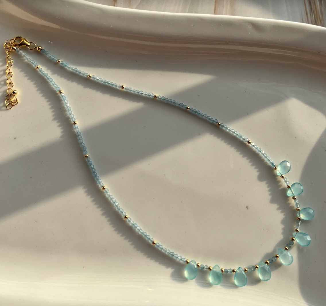 925 Silver Aqua Chalcedony Necklace - Amrrutam