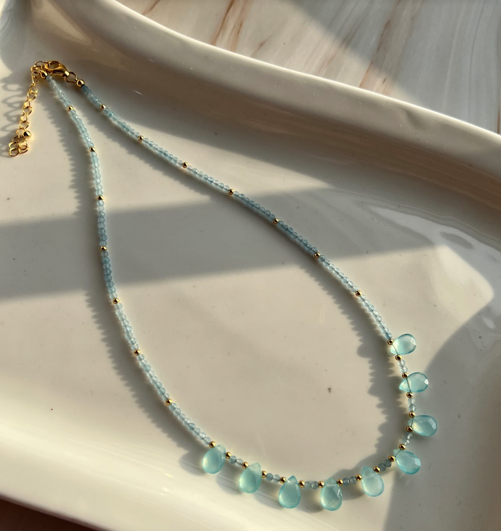 925 Silver Aqua Chalcedony Necklace - Amrrutam